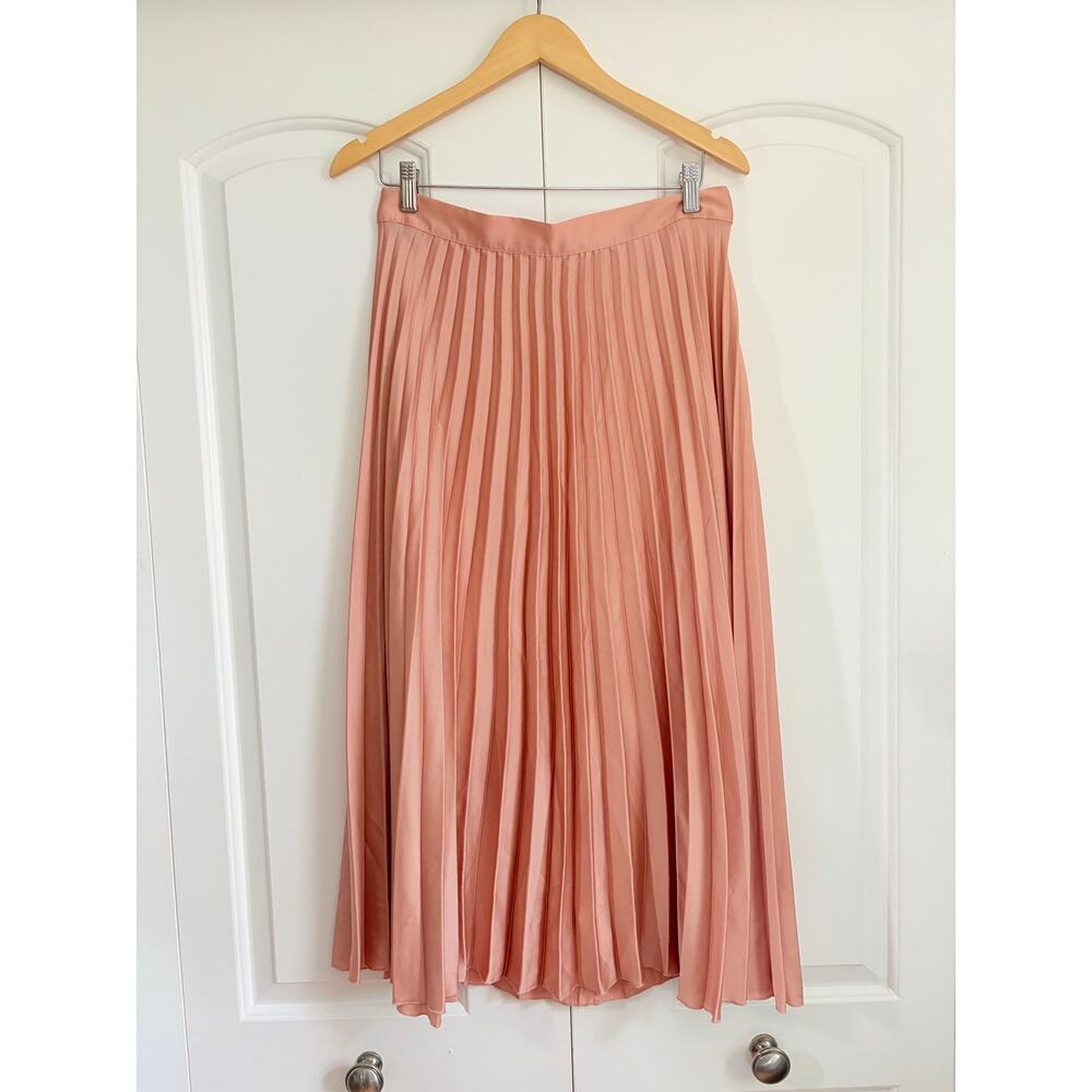 Zara Blush Pink Satin Effect Accordion Pleated Midi Skirt Women’s L